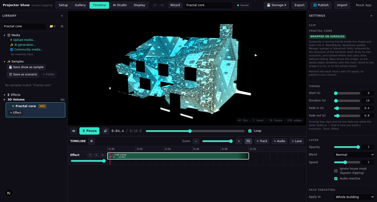 Projector Show mapping a raymarched fractal effect onto a modeled house facade